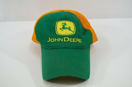 John Deere Mesh Trucker Hat Embroidered Logo OS Adjustable Green Yellow USA - £19.02 GBP
