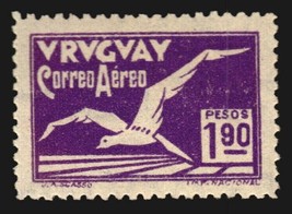 1928 Uruguay air mail Albatros sea Bird $1.90 MLH stamp Gem centrated Ar... - £167.11 GBP