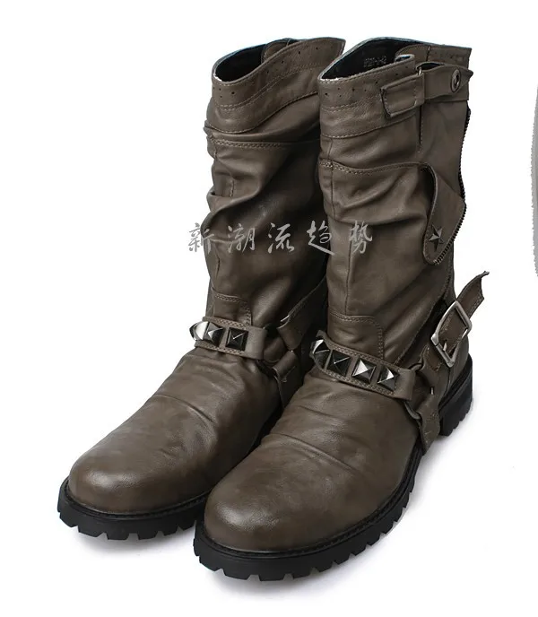 New Hot Men shoes   boy boots mens black leather rivets studded  botas militares - £228.27 GBP