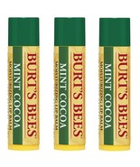 Burt&#39;s Bees Moisturizing Lip Balm Beeswax 100% natural Mint Cocoa Pack of 3 - £15.47 GBP