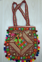 Handcrafted Made India fabric mirrored stitched hobo hippie bag purse po... - $29.39