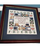 Framed Welcome Friends Cross Stitch With Matthew 18:26 Verse Handmade - $34.74