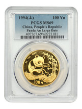 China: 1994 100Yn Gold Panda PCGS MS69 (Large Date) - $3,310.13