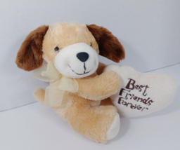 Dan Dee tan brown Puppy Dog Plush holding cream heart Best Friends Forever bow - £11.86 GBP
