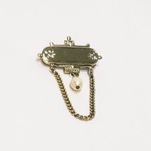 Faux Pearls Dangle Chain Gold Tone  Brooch Pin 1 1/2&quot; Cream - $17.81