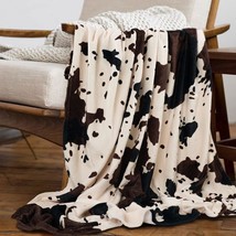 Yiyhuxf Cow Print Blanket Animal Brown Black Milky White Faux Fur Throw Blankets - £23.63 GBP