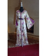 70s wedding Purple Metallic Brocade Kaftan floral dress, Ivory Kaftan wi... - $410.22 CAD