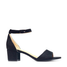 Vegan sandalen met hak zwart suède chic elegant open teen enkelbandje me... - $107.82