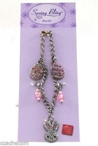 Spring Bling by Russ Berrie Bunny Bracelet Jewelry Pink Rhinestones Bead... - $4.95