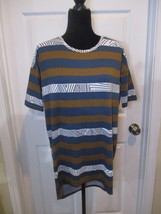 LuLaRoe Irma Blue Brown Black White Stripe Tunic XXS NWOT - $25.16