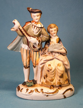 Occupied Japan Courting Couple Porcelain Figurine 5.5&quot; Tall Man Playing ... - £9.79 GBP
