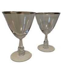 2 Vintage Tiffin Clear Water Goblet (stem 17477-9)  with Platinum Silver Trim - £37.95 GBP