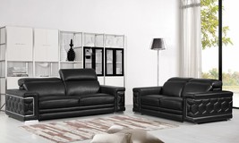 Two Piece Indoor Black Italian Leather Five Person Seating Set - $5,673.72