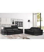 Two Piece Indoor Black Italian Leather Five Person Seating Set - $105,666.81 MXN
