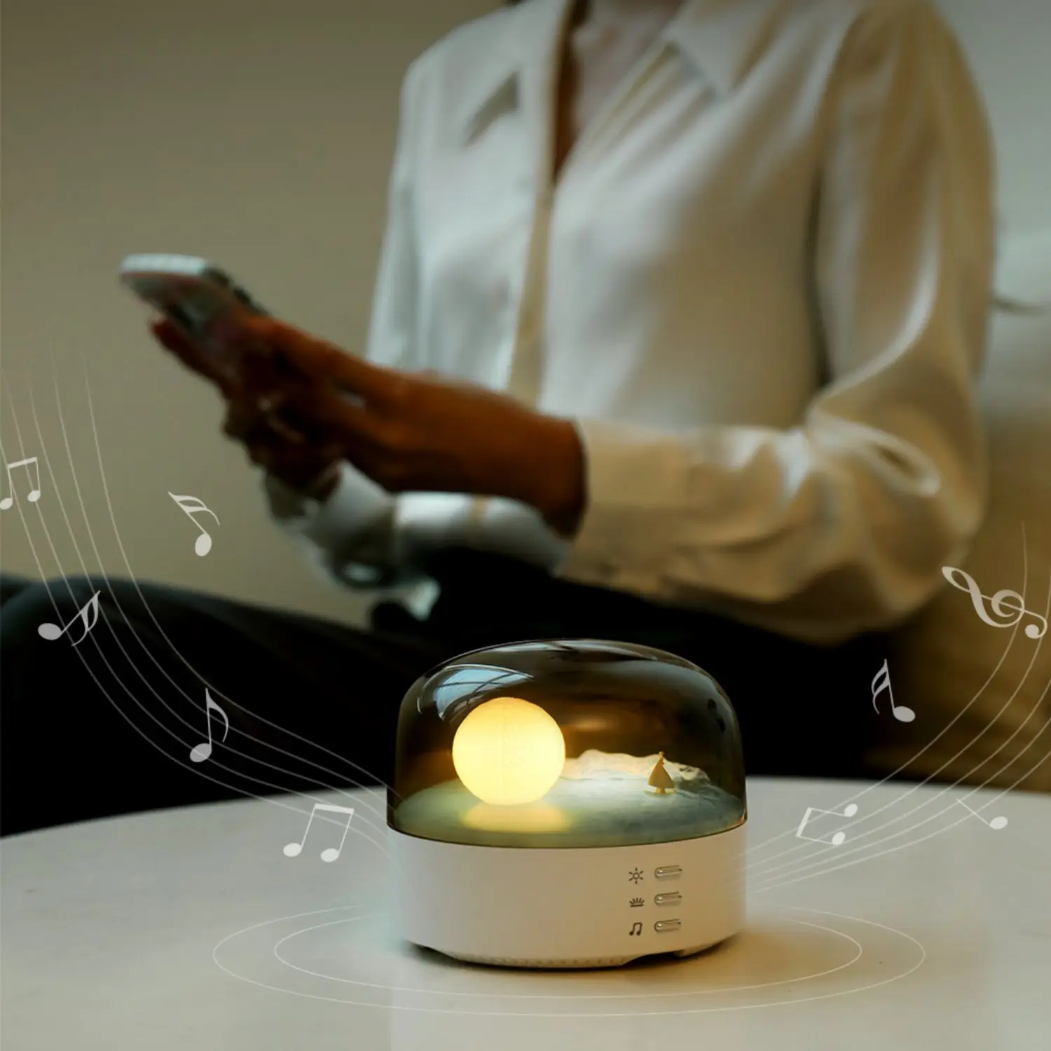 Moon LED Atmosphere Night Light Speaker Bluetooth Rechargeable Dimming Wave - $26.16