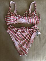 Victorias secret wireless bikini swimsuit stripe large gold copper trim NWT - $28.70