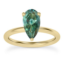 Pear Shape Diamond Solitaire Ring Blue Color Treated 14K Yellow Gold SI1 1 Carat - £1,177.33 GBP