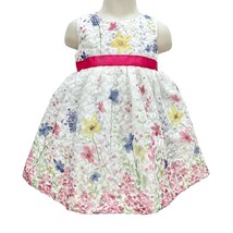 Blueberi Boulevard Child's Dress Size 18M White Stitched Flowers Pink Bow EUC - $36.63