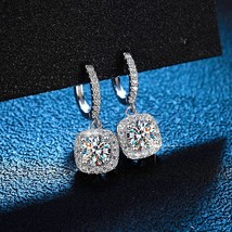 Certified Moissanite Hoop Earrings for Women Sterling Silver Round Diamond Dangl - £52.46 GBP