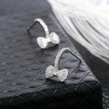 1Ct Round Cut CZ Diamond Bow Shaped Stud PushBack Earring 14k White Gold Finish - £85.45 GBP