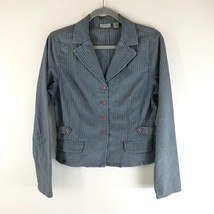 Halogen Womens Blazer Jacket Denim Button Front Herringbone Stretch Blue M - £11.58 GBP