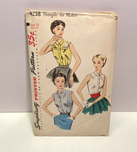 Simplicity 4238 Blouse Vintage 1950s Miss 16 Bust 34 Womens Shirt Patter... - $11.75