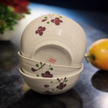 3-Vintage KoTo Bowls Rice Noodle Soup Cup Ceramic Japan Red Blossom Flowers - £94.96 GBP