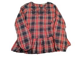 Women&#39;s Beach Lunch Lounge Collection Babydoll Shirt Size SP Red Plaid Ruffled - £10.06 GBP
