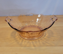 Vintage Pink Depression Glass Serving Fruit Bowl with Two Handles Panele... - £13.29 GBP