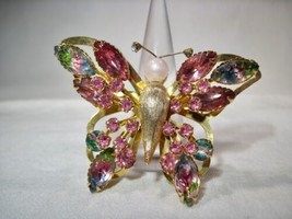 Vintage Signed Selini Glass Rhinestone Butterfly Brooch Pin K274 - £59.35 GBP
