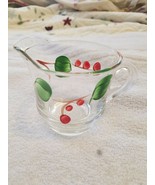Vintage Clear  Glass Creamer With Handpainted Leaves &amp; Berries - $167.71 MXN