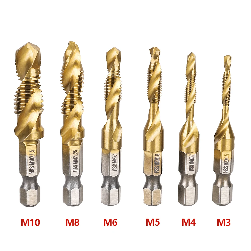 6Pcs Hex Shank Titanium Plated HSS Screw Thread Metric Tap Drill Bits Screw hine - $215.12