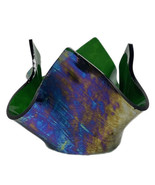 Studio Blown IRIDESCENT ART GLASS Folded HANDKERCHIEF Vase BOWL Candle H... - $35.05