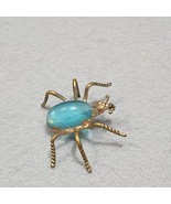 Vintage Spider Brooch Brass &amp; Blue Lucite Cabochon Jelly Belly Insectman... - €42,25 EUR
