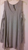 ÑU LABEL Gray Open Shoulder criss cross L/sleeve stretchy light weight T... - £9.99 GBP