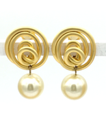 NORMA JEAN vintage runway clip-on earrings - brushed gold-tone faux pearl drop - £27.52 GBP