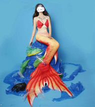 Kids Adult Mermaid Tail silicone Red Mermaid Tails with Monofin swimmable tail - £79.92 GBP