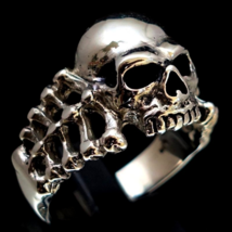 Sterling silver ring Evil Skeleton Skull and Bones high polished and antiqued 92 - £64.15 GBP