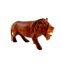 Wooden Hand Carved Ferocious Lion Figure - £15.48 GBP