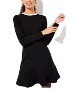 LOFT Black Dress With White Ruffle Collar Size 10 Stretchy Flowy Skirt M... - $459.96 MXN