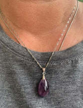 Red Auralite 23 Purple Cacoxenite Water Drop Necklace .925 - £35.16 GBP+