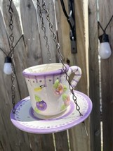 Teacup &amp; Saucer Hanging Bird Feeder Garden Decoration Vtg Floral Design ... - $25.65