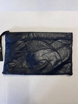 Vintage Navy Blue Leather Large Clutch Handbag - £23.30 GBP