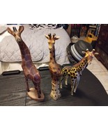 LOT of 3 GIRAFFES 2- Hand Carved Wooden 1 Hard Resin? Plastic? African F... - $26.23
