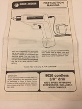 Vintage Black &amp; Decker OWNERS MANUAL 9020 Cordless 3/8 Drill Instruction... - £14.47 GBP