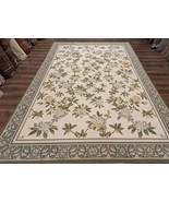 Needlepoint Rug 9x12, Floral, Ivory and Green, Wool - £3,491.21 GBP