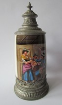 Vintage German Beer porcelain mug 0.5 L. with Pewter lid, h-23.5 cm. w-980 gr. - $99.99