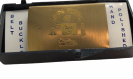 Vintage Brass Belt Buckle Oklahoma State souvenir Original box Teepee oil - £14.69 GBP