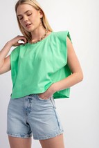 Women&#39;s Neon Green Sleeveless Crop Top With Shoulder Pads (L) - £22.20 GBP
