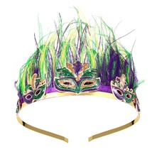 Mardi Gras Headband for Women Glitter Fleur De Lis Feather Hairband Carnival Fes - £24.14 GBP